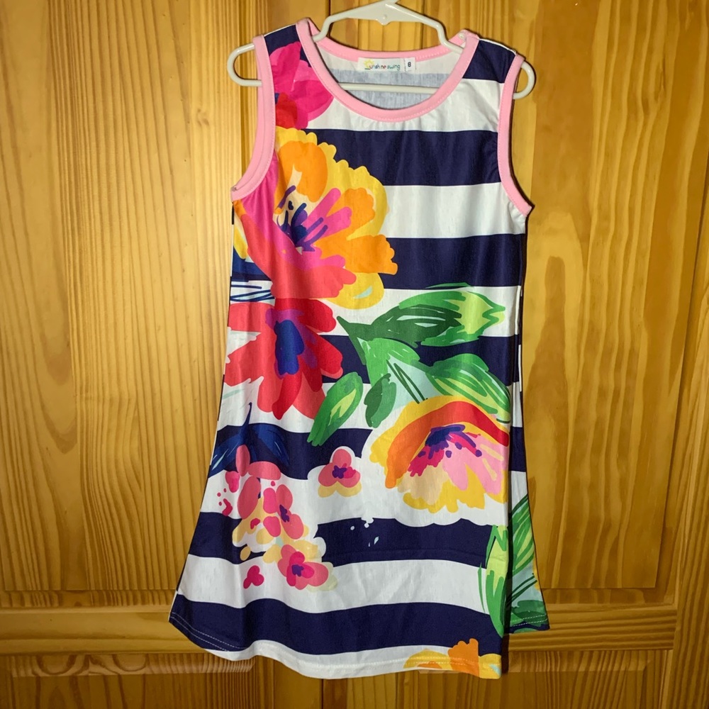 Girls Sunshine Swing Navy White Dress